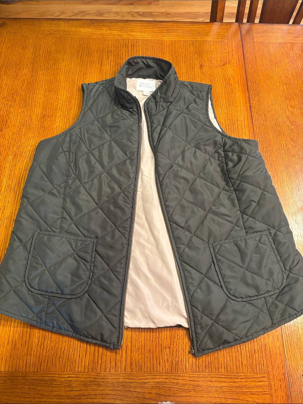 Market & Spruce Quilted Sleeveless Vest - Olive - Picture 2 of 4